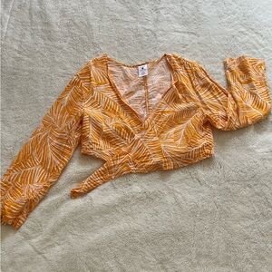 Shade & Shore Orange Leaf Pattern Wrap Blouse